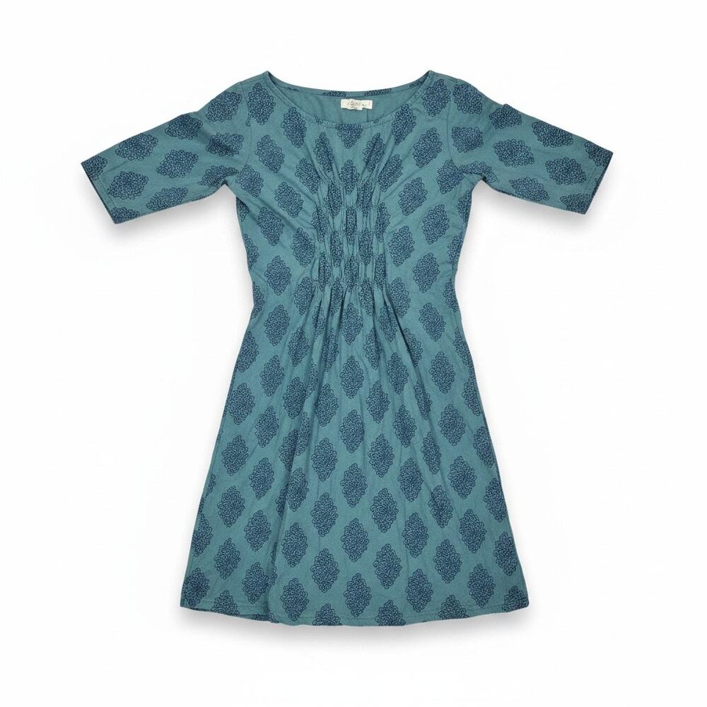 Mata Traders S Green Cotton Dress Casual Boho 3/4 Sleeve Cottage India